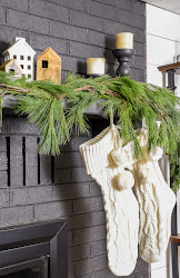 neutral farmhouse mantle stockings fireplace mantel fresh holiday village hung acceptable pine keep were