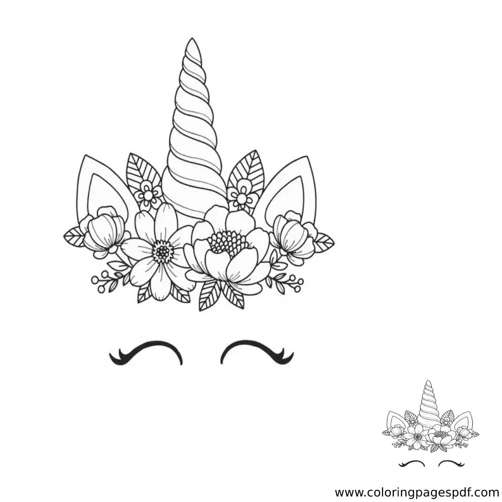 Coloring Page Of A Unicorn Horn With Flowers