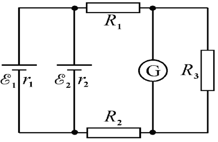 электротехника схема е1 е2 r1 r2 r3 решение. ток через гальванометр. найти силу тока через гальванометр. гальванометр в задачах. полный заряд через гальванометр обозначение.