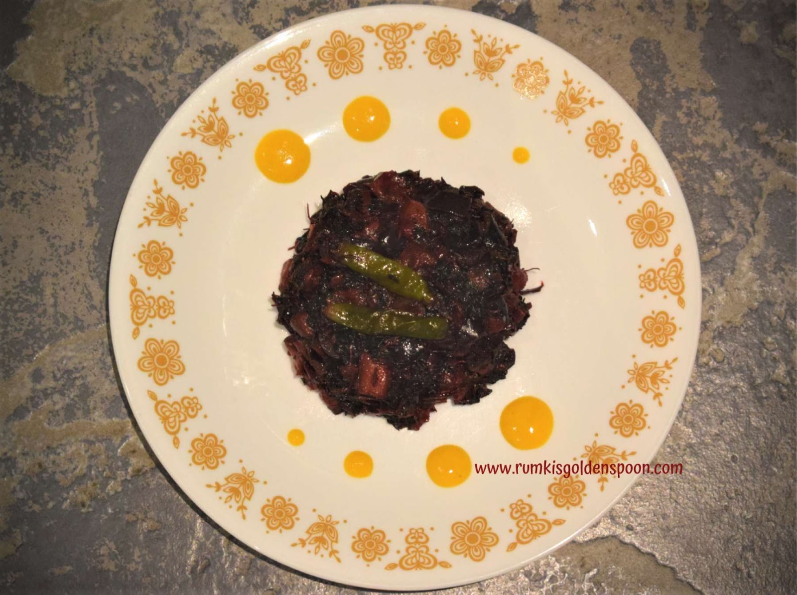 Indian Recipe, Bengali Recipe, Vegan, Vegetarian, Bengali Style Laal Saag (Red Spinach Dry Curry), Laal shaak, amarnath leaves dry curry, laal palak dry curry, Rumki's Golden Spoon