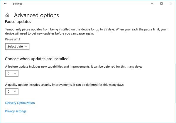 Windows Updateの一時停止、遅延、延期