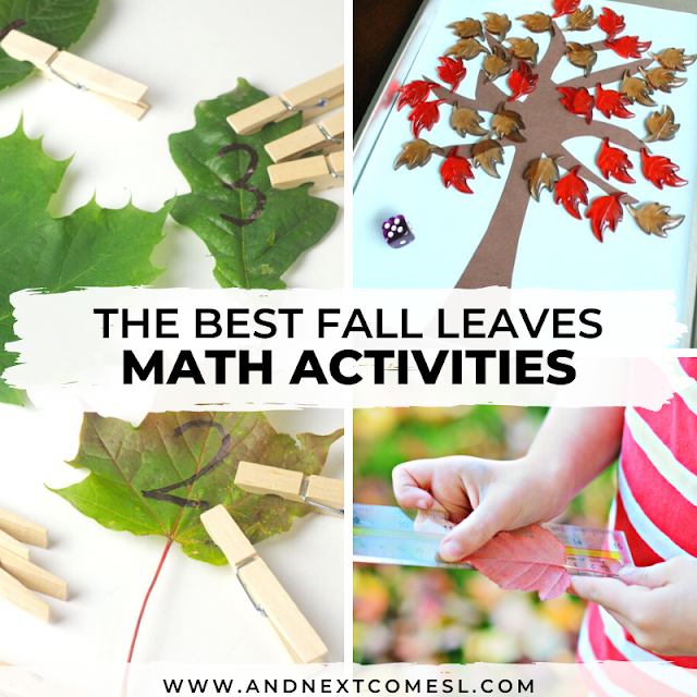 Preschool math activities for fall using leaves