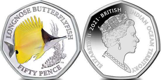 British Indian Ocean Territory 50 pence 2021 - Longnose Butterflyfish