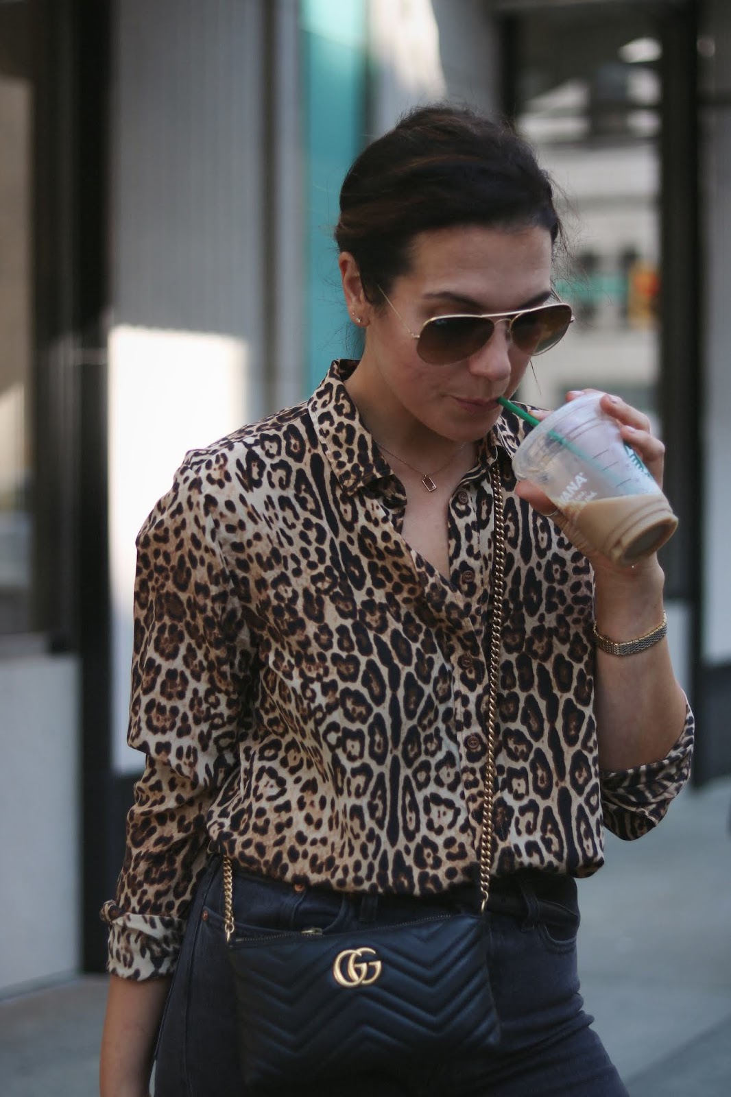 leopard print blouse outfit levis wedgie gucci marmont bag vancouver fashion blogger