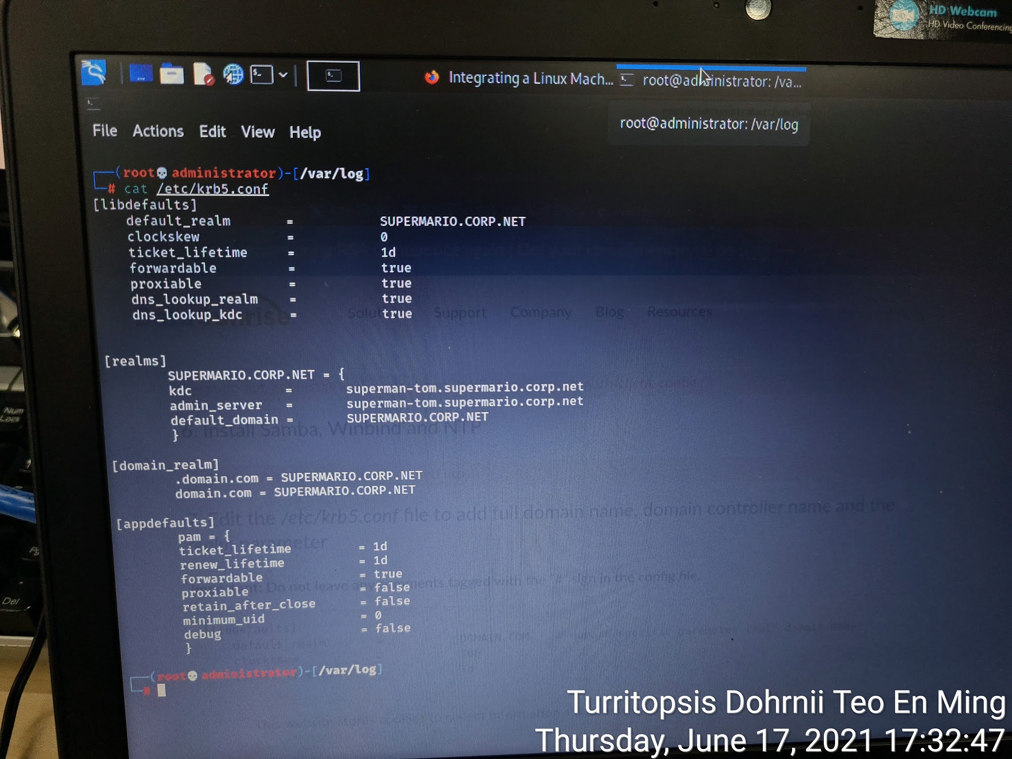 Attempting to join Kali Linux to Windows Active Directory Domain