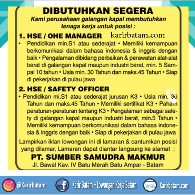 Lowongan Kerja PT. Sumber Samudra Makmur (510 Februari