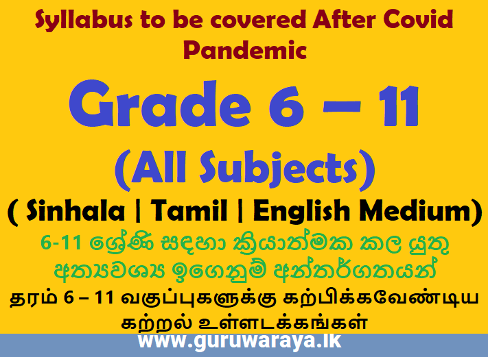 Syllabus to be covered  After Covid Pandemic  : Grade 6 – 11 (All Subjects) 