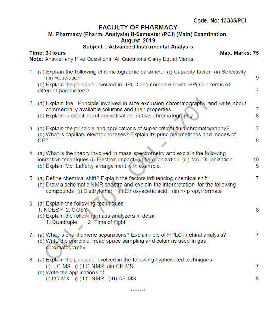 Osmania University M. Pharmacy (Pharmaceutical Analysis) IISemester