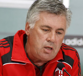 Carlo Ancelotti in the Milan colours in which he twice won European football's top prize as both a player and a manager