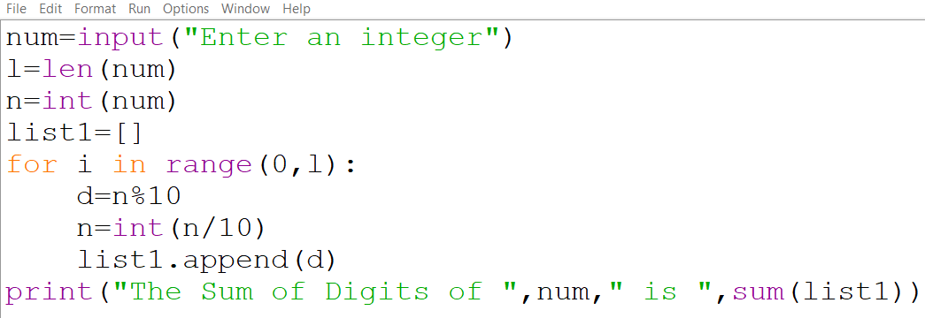 Python Program Print The Sum Of Digits - Codicaly