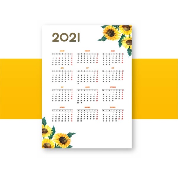 Calendario 2021 anual de flor en vector