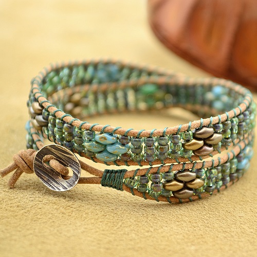 Superduo Bead Wrapped Leather Cord Bracelet Tutorial The Beading Gem