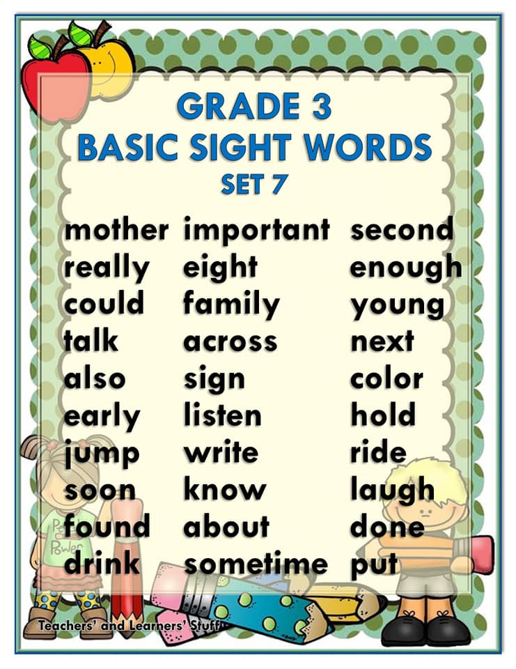 Basic Sight Words Grade 3 Free Download Deped Click