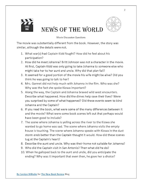 News of the World Book and Movie Discussion Questions Free Guide