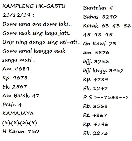 Syair Kalong Hk 7 Desember 2019 Mina Gambar