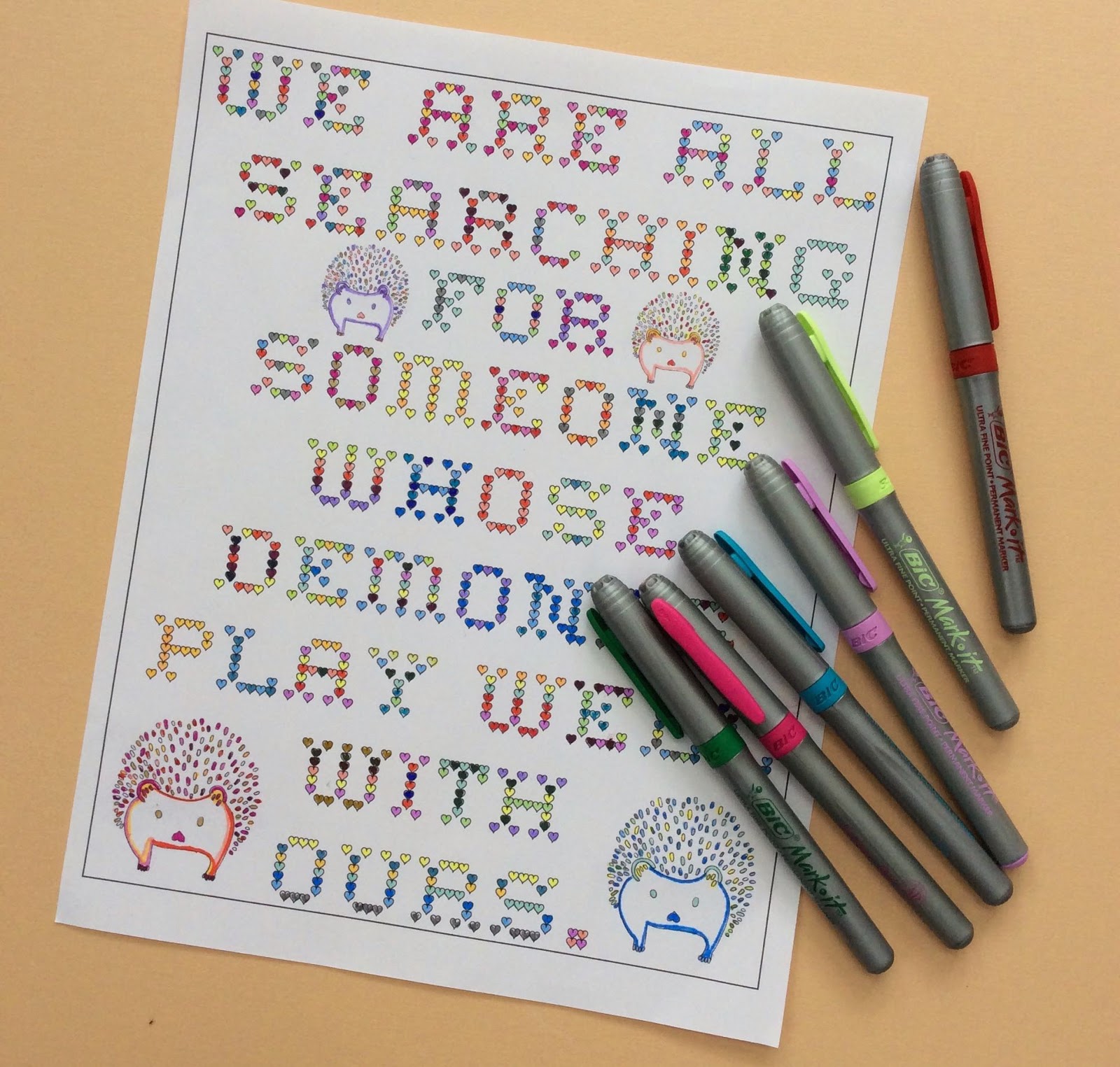 We are all searching for someone whose demons play well with ours, adult coloring page, quote, stefanie girard