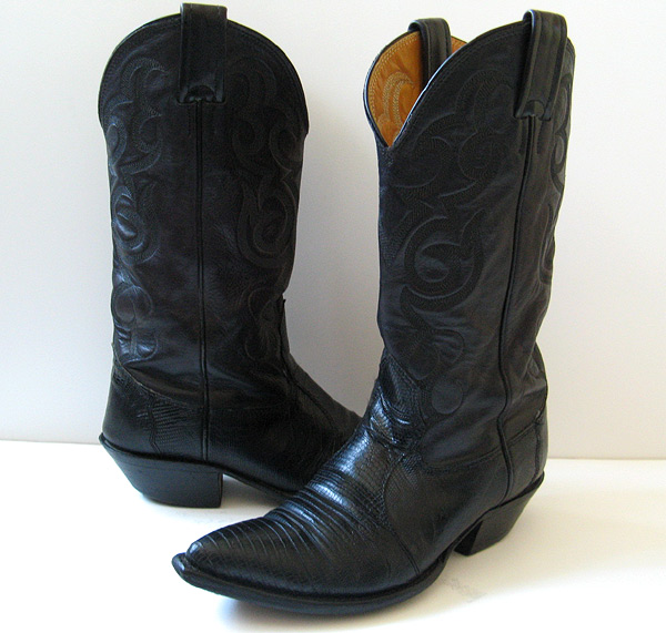 NOCONA BLACK LIZARD LEATHER COWBOY COWGIRL BOOTS WOMENS SIZE 7