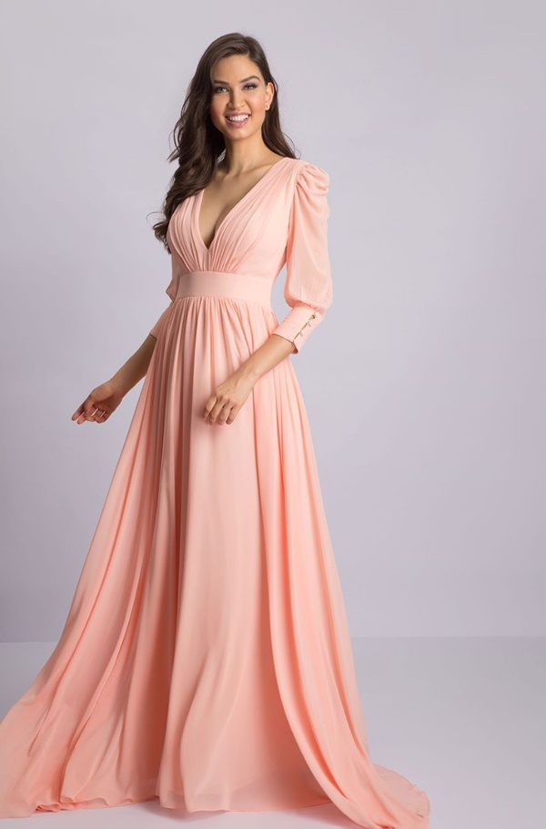 vestido longo pêssego para madrinha de casamento dia