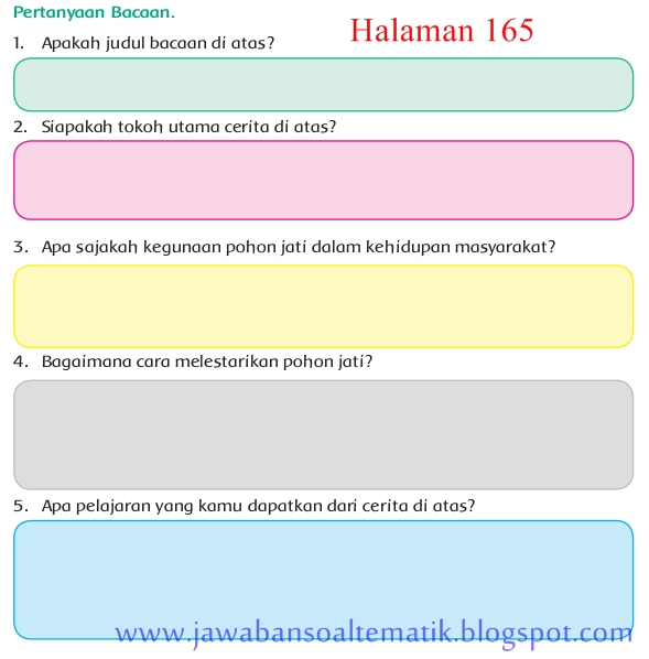 Kunci Jawaban Buku Siswa Kelas 4 Tema 6 Halaman 162, 165