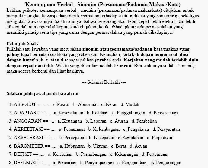 13 Contoh Soal Dan Jawaban Psikotes Analogi Verbal Kumpulan Contoh Soal