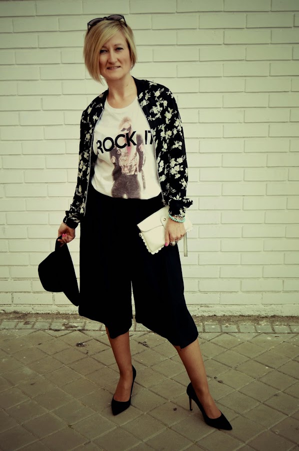 Pantalones Culottes Tendencia bomber message t-shirt fedora stilettos