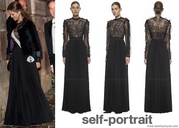 Princess Madeleine wore Self-Portrait Moni black Lace and Pleated Crepe Maxi Dress