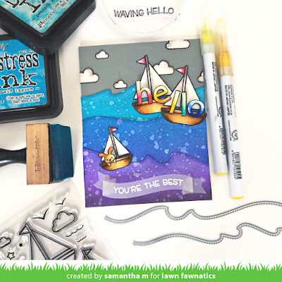 Hello, You're the Best Card by Samantha Mann, Lawn Fawnatics Challenge, Lawn Fawn, Fussy Cutting, Distress Inks, Ink Blending, Smooth Sailing #smoothsailing #distressinks #lawnfawn #lawnfawnatics #cards #handmadecards #cardmaking