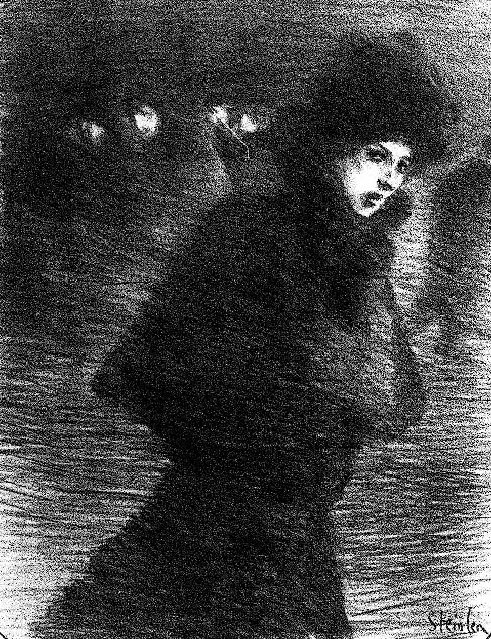 Theophile-Alexandre Steinlen Theophile-Alexandre Steinlen drawing of a walking woman in winter