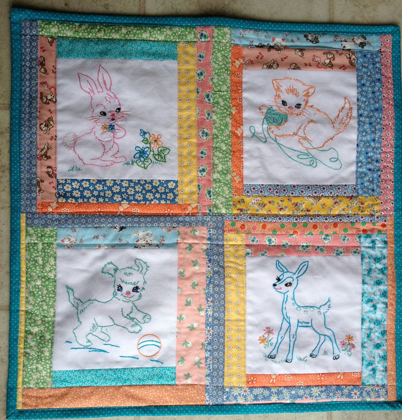 Quilted cupcake new quilt with retro embroidery