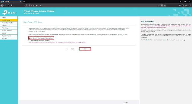 Pilih No, I do NOT need clone mac address