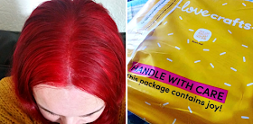 My new red hair and a yellow parcel from a craft company