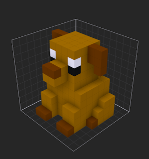Voxel dog model created inside of the MagicaVoxel Editor