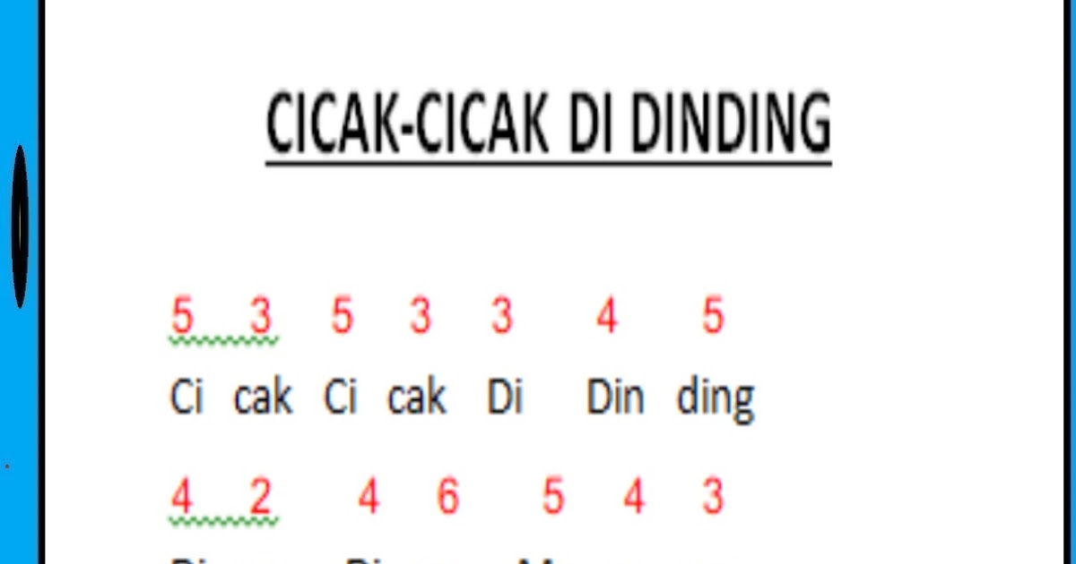 Not Angka Lagu Cicak-Cicak Di Dinding