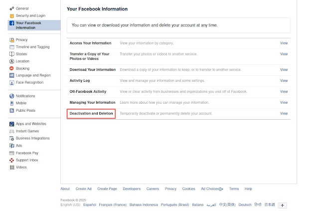 para desactivar una cuenta de Facebook selecciona desactivar y borrar