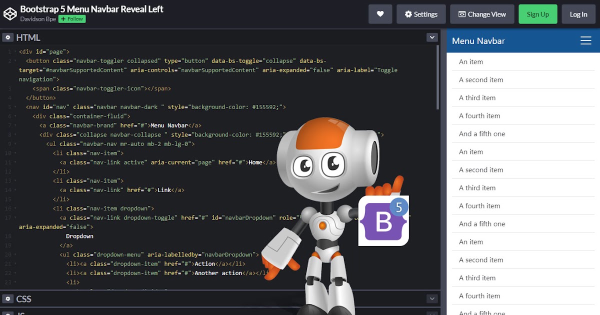 COMO CRIAR MENU LATERAL NAVBAR REVEAL LEFT EM BOOTSTRAP 5 .(davidsonbpe