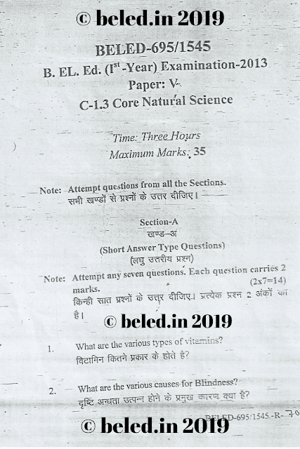 B.EL.Ed Question Paper Year 1 Core natural science 2013