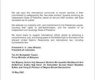 Pernyataan Bersama Pemimpin Indonesia, Malaysia dan Brunel Darussalam tentang Eskalasi Kekerasan oleh Israel di Negara Pendudukan  Wilayah Palestina