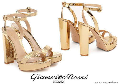Queen Maxima wore Gianvito Rossi Poppy Gold Patent Leather Sandals