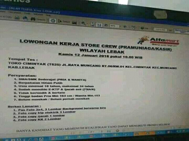 Walk In Interview Alfamart Lebak Serangid