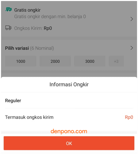 termasuk ongkos kirim rp 0