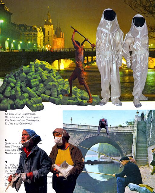 Collages from altered Paris guidebook