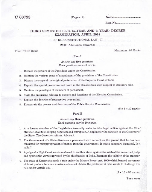 Law Student in Action SOME CONSTITUTIONAL LAW QUESTION PAPERS