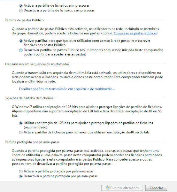 Definições de partilha avançadas Definições de partilha avançadas