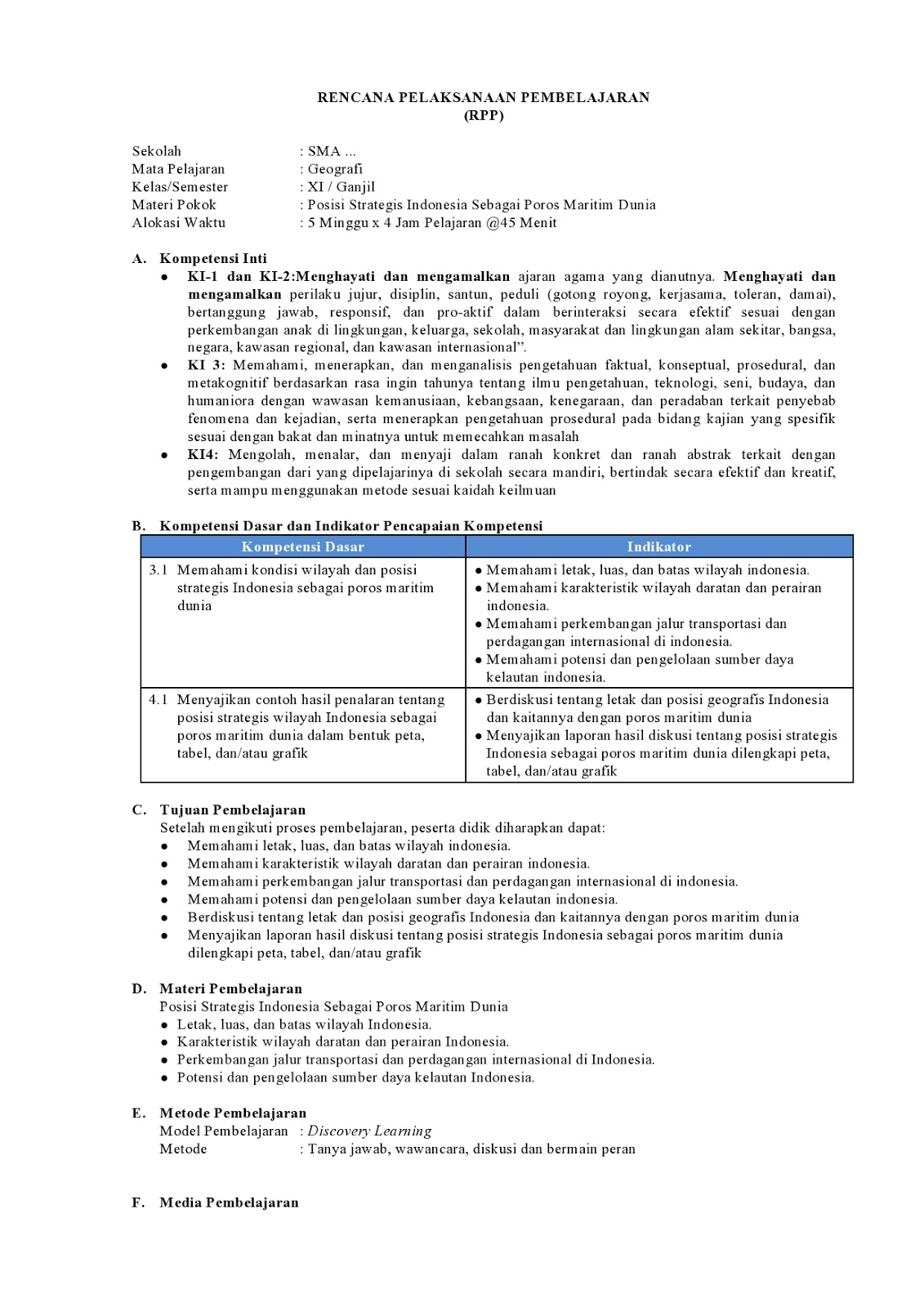 RPP Geografi Kelas XI Kurikulum 2013 Revisi Terbaru Perangkat Didik