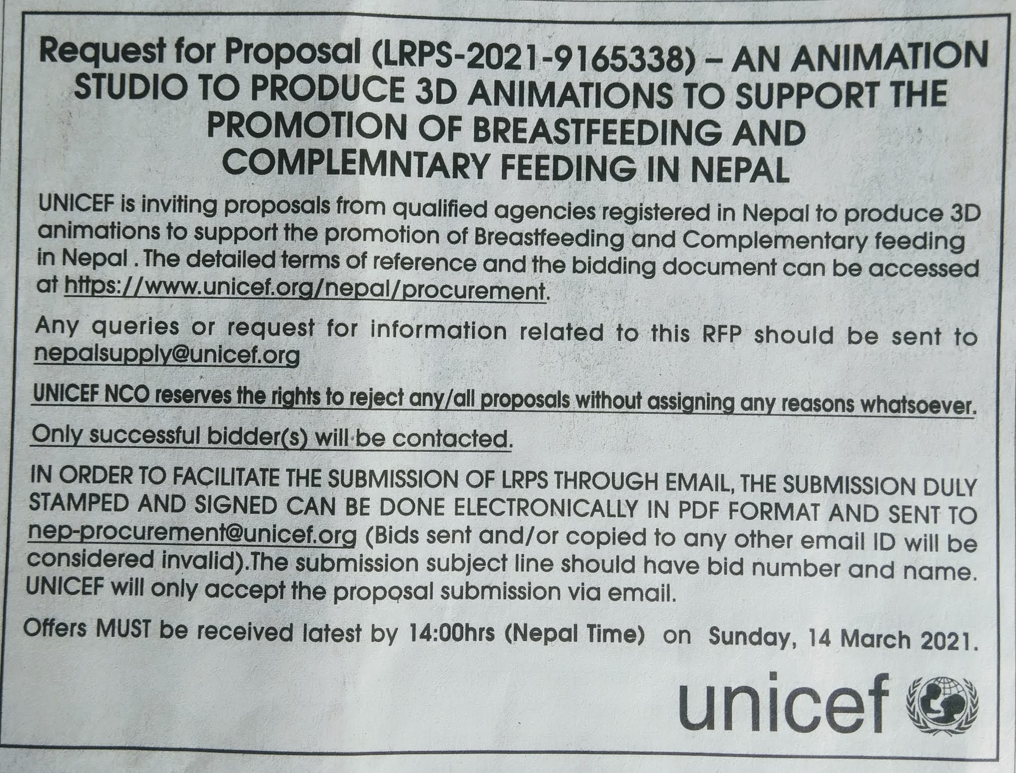 Request for Proposal/ UNICEF