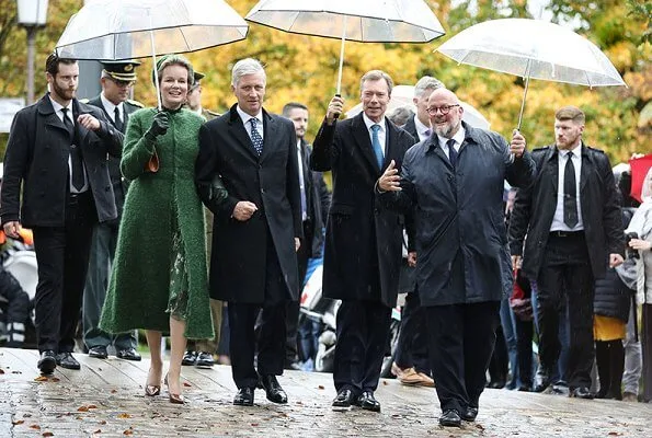 Queen Mathilde wore a floral print dress by Natan. Grand Duchess Maria Teresa. Princess Stephanie