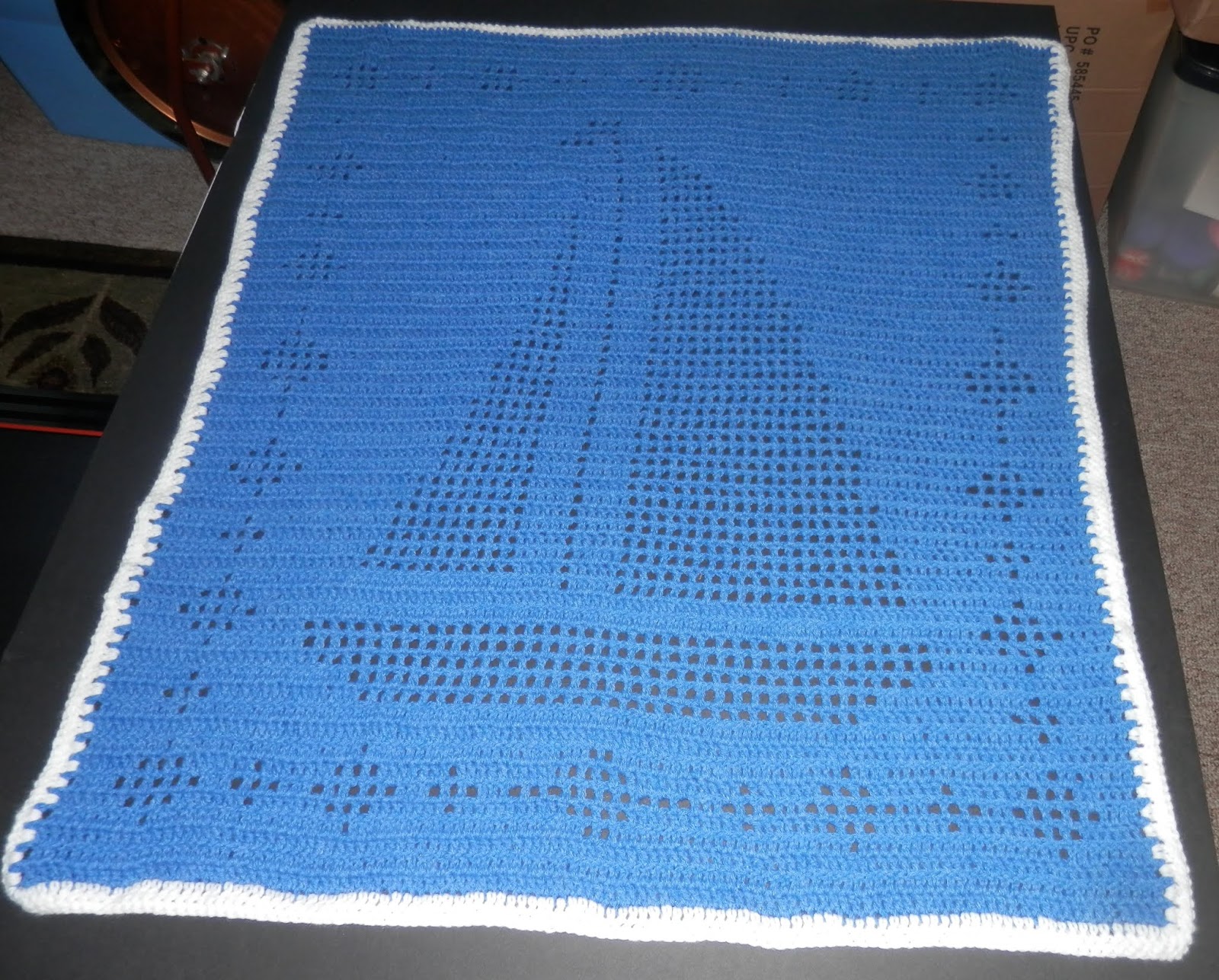 Karens Crocheted Garden of Colors Filet Sailboat Baby Blanket
