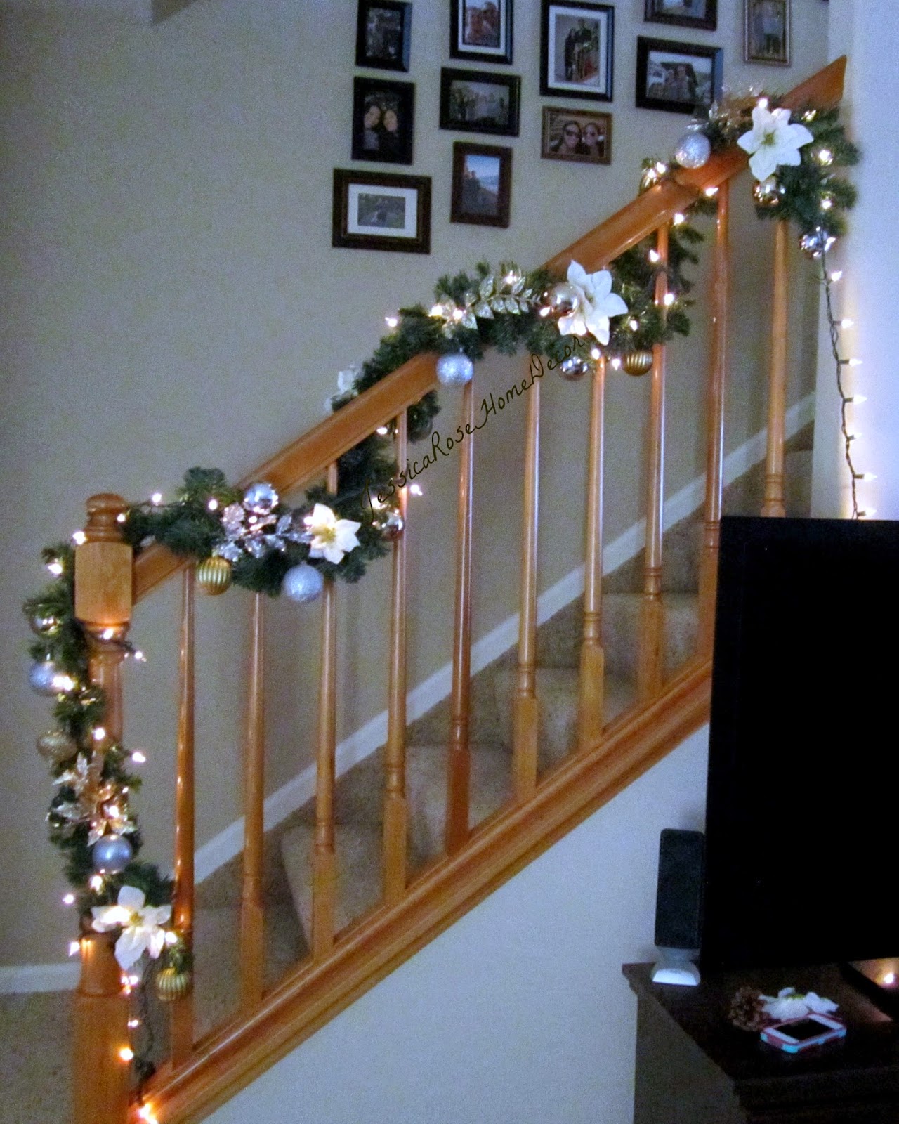 JessicaRose Home Decor DIY Christmas Staircase Garland for 25!