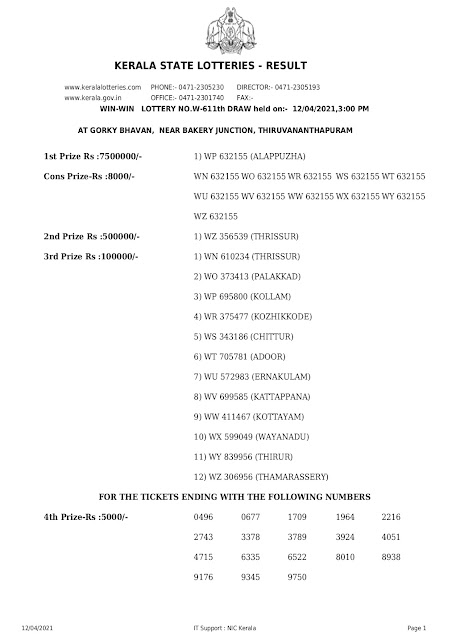 w-611-live-win-win-lottery-result-today-kerala-lotteries-results-12-04-2021,Kerala Lottery Result 12.04.2021 Win Win Lottery Results W 611