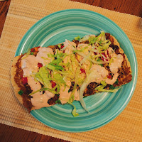 Flatbread Mexican pizza on a blue plate